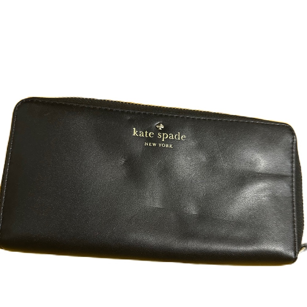 Kate Spade Black Leather‎ Zip-Around Continental 12 Card Wallet Excellent